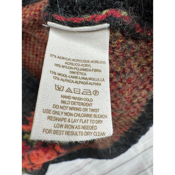 Free People Floral Knit Cardigan Sweater Womens Small Black Red Wool Blend - Picture 9 of 12